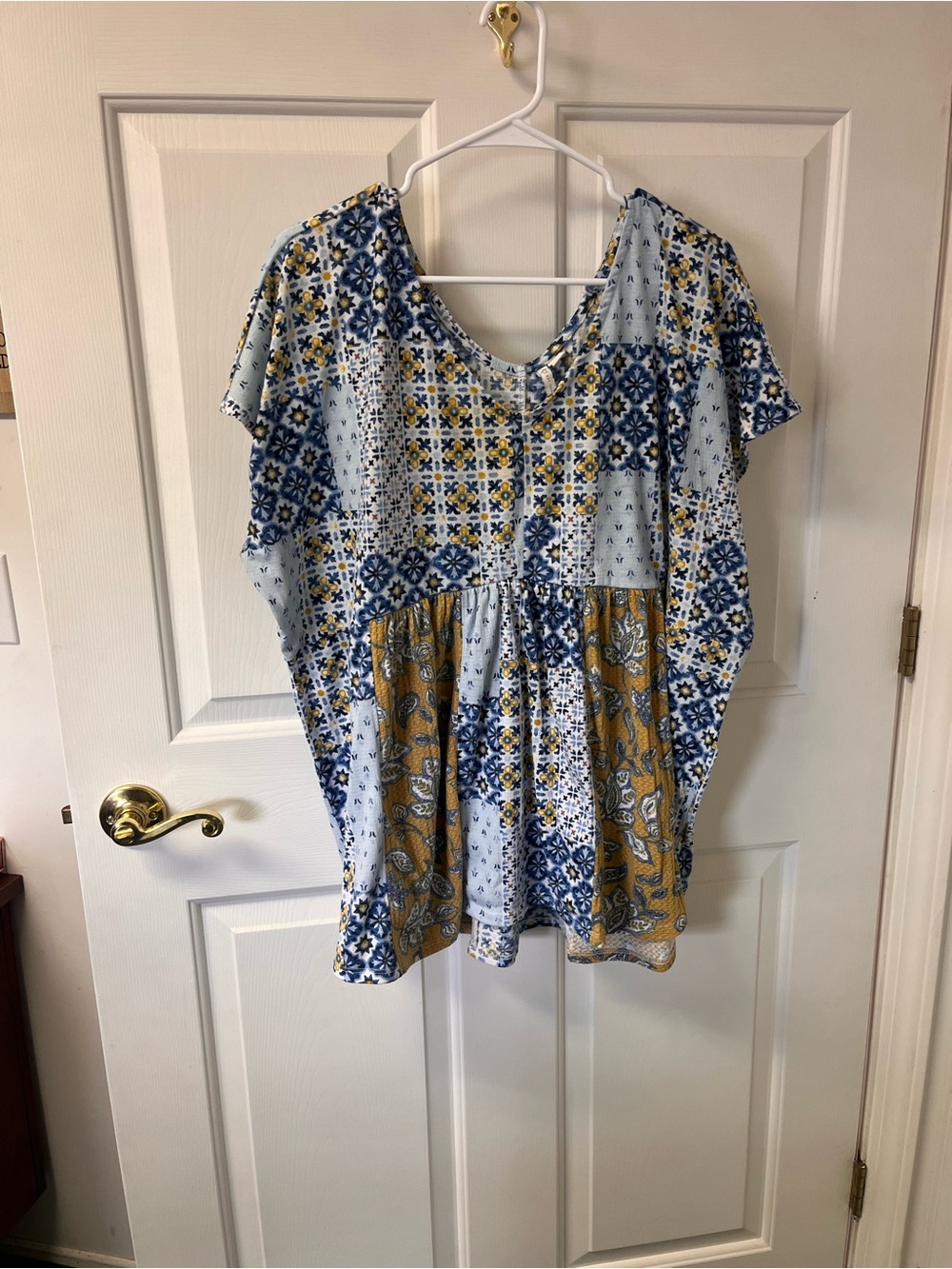 Cato Floral Patchwork Tee in Blue & Yellow Boho